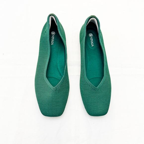 Vivaia Margot Green Square Toe Flat Shoes Textile Size 41.5 / US 10 - Picture 1 of 5